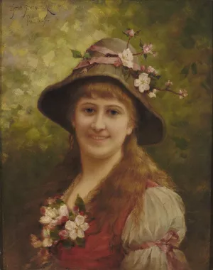 Portrait of a Young Woman, Decorated with Apple Blossoms by Emile Eisman-Semenowsky Oil Painting
