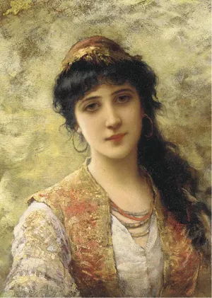 Young Beauty in an Embroidered Vest by Emile Eisman-Semenowsky - Oil Painting Reproduction