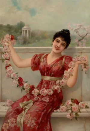 Young Woman with a Chain of Roses by Emile Eisman-Semenowsky Oil Painting