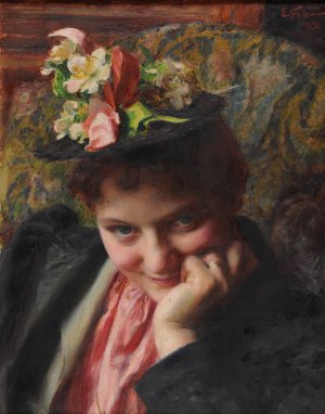 Le chapeau a fleurs by Emile Friant Oil Painting