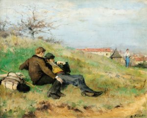 Mathias Schif And Camille Martin Sitting In The Countryside by Emile Friant Oil Painting