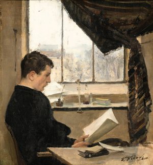 Self-Portrait Reading In The Studio, Also Known As The Student by Emile Friant Oil Painting