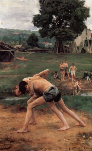 Wrestling by Emile Friant Oil Painting