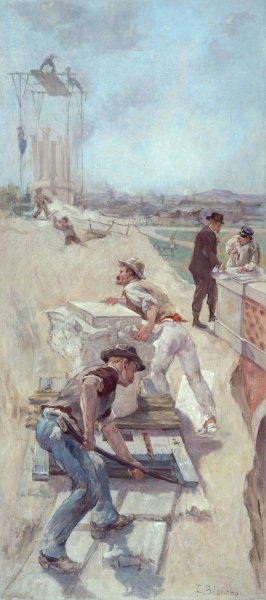 Travaux d'etablissement d'un square by Emile-Henri Blanchon Oil Painting