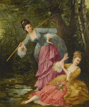 A Delightful Game by Emile-Henri La Porte Oil Painting