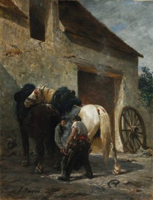Blacksmiths by Emile Jacque Oil Painting