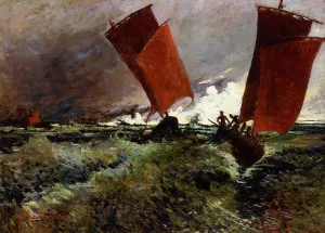 Red Sails by Emile Jourdan - Oil Painting Reproduction