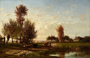 Paysage avec cours d'eau by Emile Lambinet Oil Painting