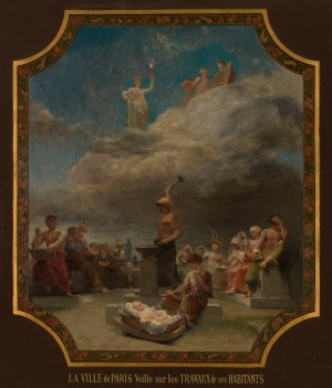 La Ville de Paris Veille sur les Travaux de ses Habitants by Emile Levy Oil Painting