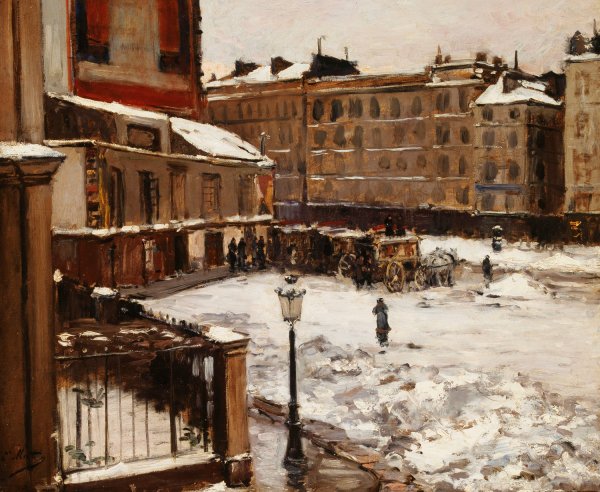 Main Product Photo of La place Pigalle sous la neige  Painting by Emile Louis Mathon