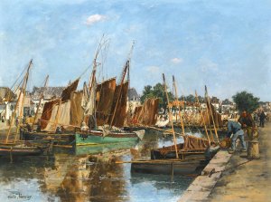 Bateaux Au Port by Emile Louis Vernier Oil Painting