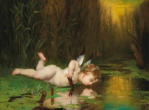 Cupid and his own reflection by Emile Meyer Oil Painting