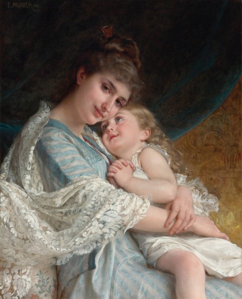 A Tender Embrace  by Emile Munier - Hand-Painted Oil Painting Reproduction