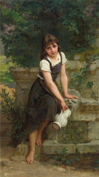 Main Product Photo of At The Fountain  Painting by Emile Munier