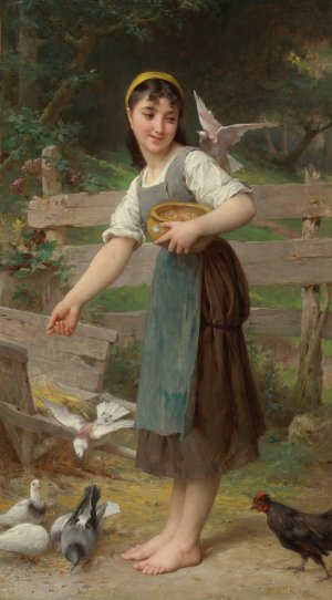 Feeding The Doves by Emile Munier Oil Painting