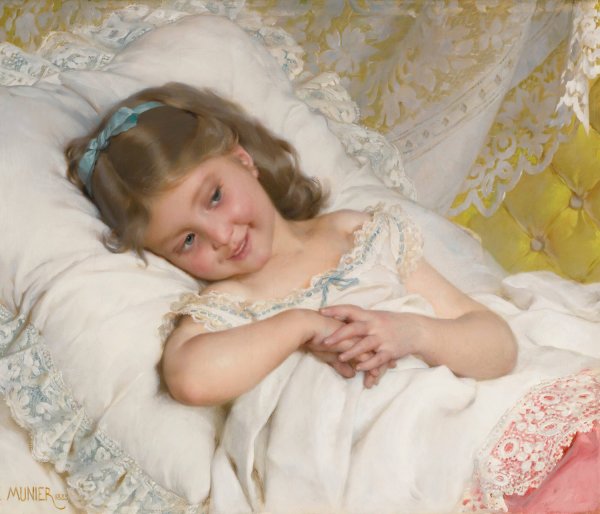 Girl resting  by Emile Munier - Hand-Painted Oil Painting Reproduction