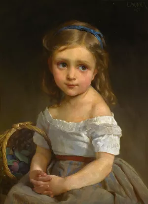 Girl with basket of plums by Emile Munier Oil Painting