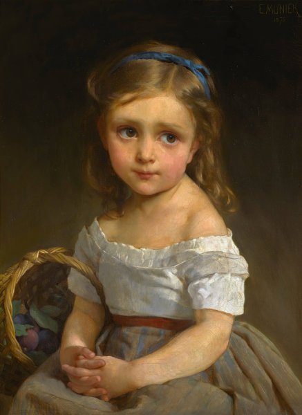 Main Product Photo of Girl with basket of plums  Painting by Emile Munier