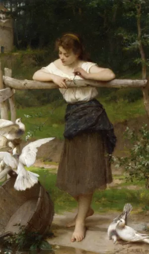 Teasing the Doves by Emile Munier - Oil Painting Reproduction