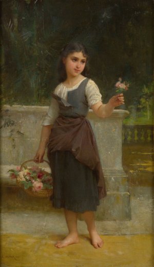 The Flower Girl by Emile Munier Oil Painting