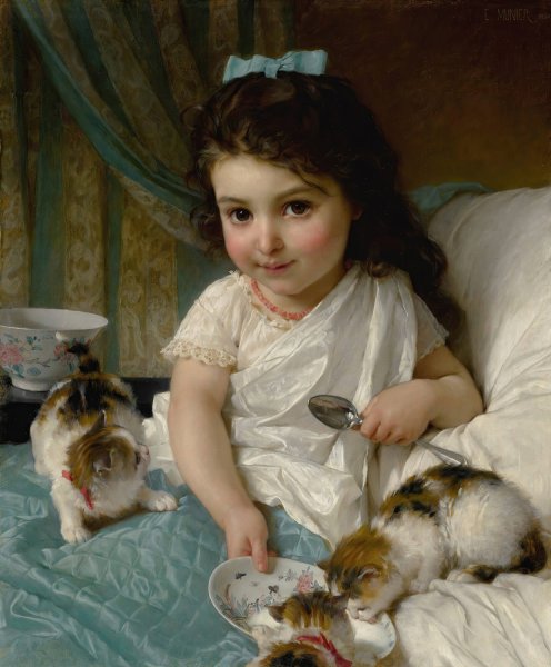 The Morning Meal  by Emile Munier - Hand-Painted Oil Painting Reproduction