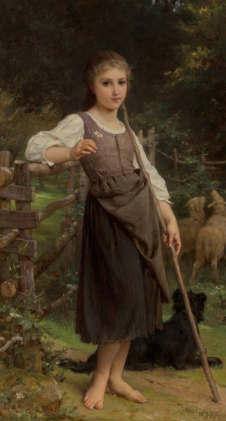 The shepherdess  by Emile Munier - Hand-Painted Oil Painting Reproduction