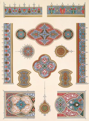 Arabesques; fragments d'ornementation d'un Qoran du tombeau de soultan el-Ghoury by Emile Prisse D'Avennes Oil Painting