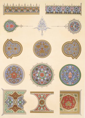 Arabesques; fragments d'ornementation d'un Qoran du tombeau de soultan el-Ghoury by Emile Prisse D'Avennes Oil Painting