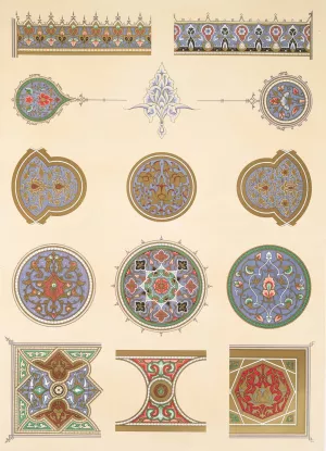 Arabesques; fragments d'ornementation d'un Qoran du tombeau de soultan el-Ghoury by Emile Prisse D'Avennes Oil Painting