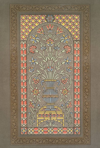 Arabesques; Gama el-Achrafieh; chemsah ou vitrail en platre ajoure  by Emile Prisse D'Avennes - Hand-Painted Oil Painting Reproduction