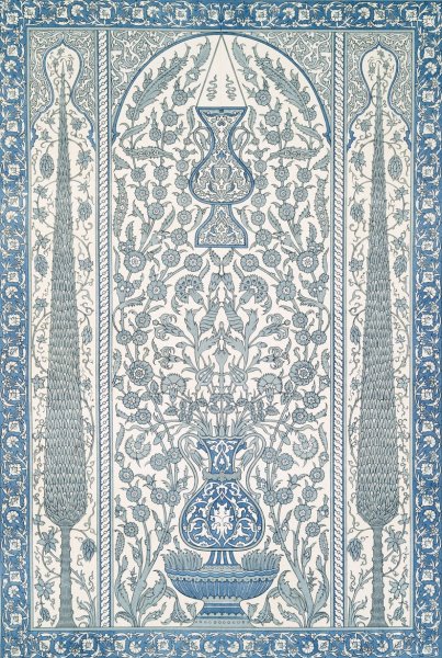 Arabesques; mosquee d'Ibrahym Agha; pseudo-mihrab en faience  by Emile Prisse D'Avennes - Hand-Painted Oil Painting Reproduction