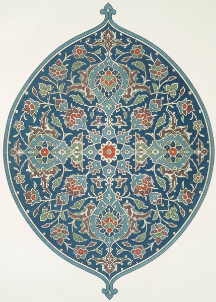 Arabesques; panneau ovoide de faience  by Emile Prisse D'Avennes - Hand-Painted Oil Painting Reproduction