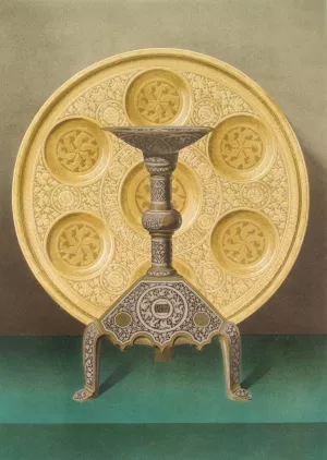 Art arabe; mobilier de soultan Mohammed ben Qalaoun; flambeau et plateau d'alcarazas Oil painting by Emile Prisse D'Avennes