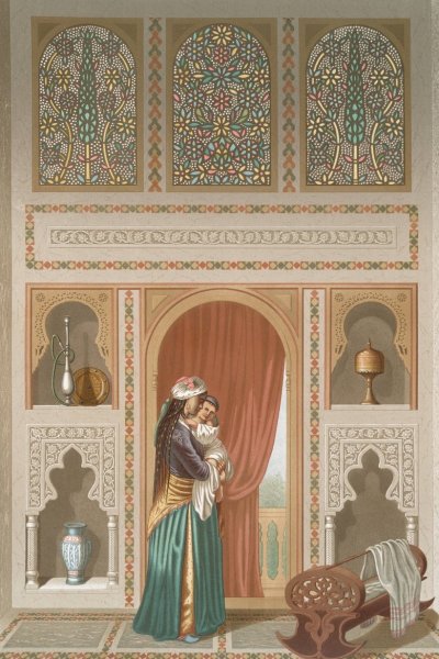 Maison Sidi Youcouf Adami; chambre de la nourrice  by Emile Prisse D'Avennes - Hand-Painted Oil Painting Reproduction