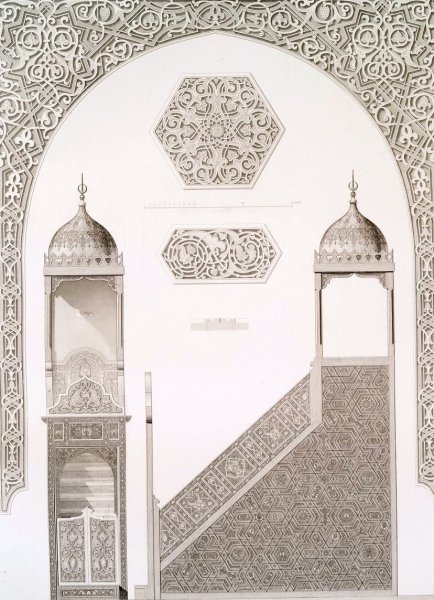 Main Product Photo of Mosquee cathedrale de Qous; ensemble et details du mimbar  Painting by Emile Prisse D'Avennes