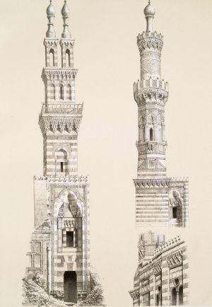Parallele de minarets; M. Naceriyey; M. El-Bordeyny by Emile Prisse D'Avennes Oil Painting