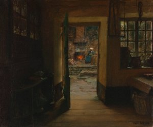 Interieur flamand by Emile Renard Oil Painting