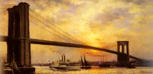 View of the Brookyln Bridge Oil painting by Emile Renouf