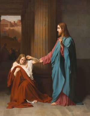 Christ and the Woman Taken in Adultery by Emile Signol Oil Painting
