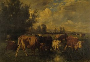 Cattle in a field by Emile Van Marcke Oil Painting