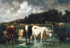 Landscape with Cattle by Emile Van Marcke Oil Painting