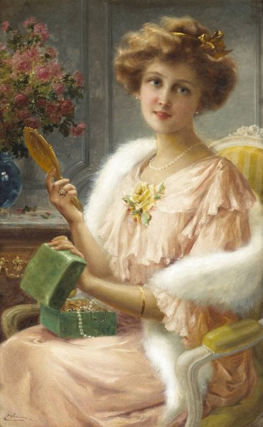 Main Product Photo of A Young Lady With A Mirror Painting by Emile Vernon