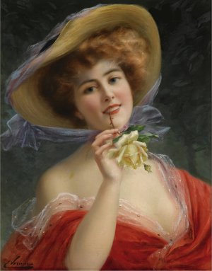 Fille a la Rose Jaune by Emile Vernon Oil Painting
