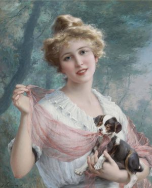 The Mischievous Puppy by Emile Vernon Oil Painting