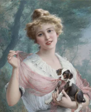The Mischievous Puppy by Emile Vernon Oil Painting