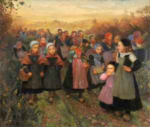 Retour d'ecole a Plougastel by Emile Wery Oil Painting