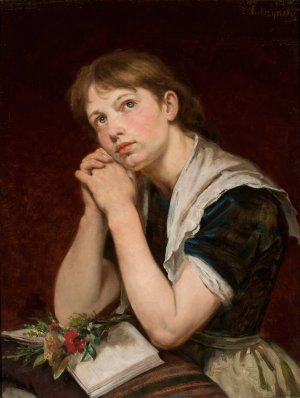 Girl with a book by Emilia Dukszynska-Dukszta Oil Painting
