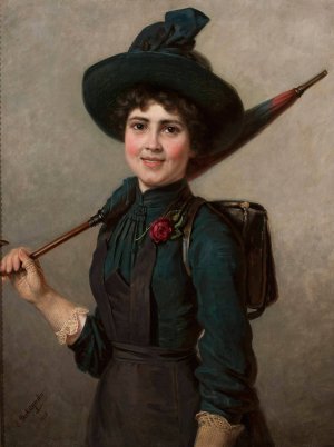 Portrait of a schoolgirl by Emilia Dukszynska-Dukszta Oil Painting