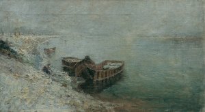 Fischerboote am Donauufer by Emilie Mediz-Pelik Oil Painting