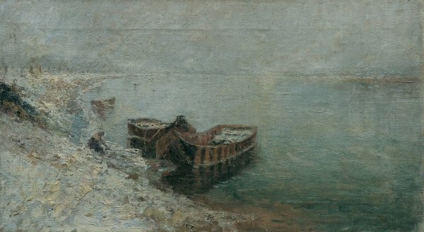Fischerboote am Donauufer  by Emilie Mediz-Pelik - Hand-Painted Oil Painting Reproduction